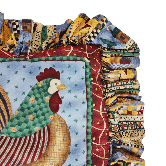 Rooster Throw Pillow Cover & Insert 18x18 inch Ruffle Edge Blue Red Green Bright - Picture 5 of 12